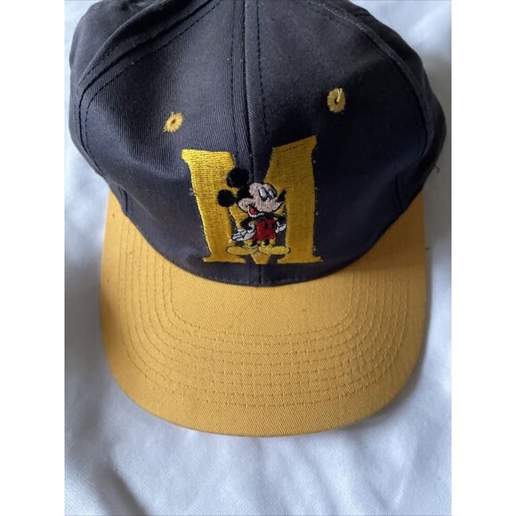 Two Mickey Mouse Baseball Caps White & Black Embroidered Yellow Bill Adjustable - Picture 8 of 16
